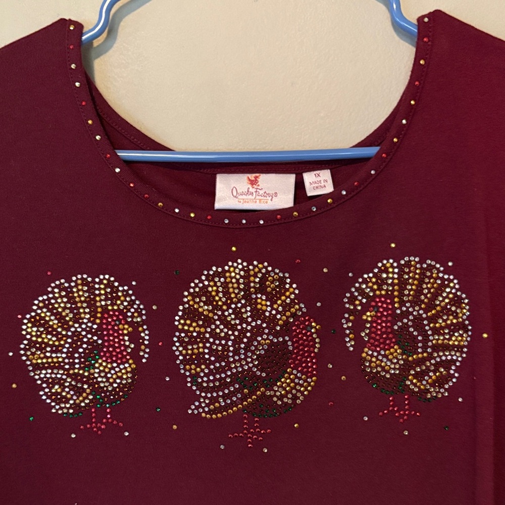 Burgundy turkey top with gems xl